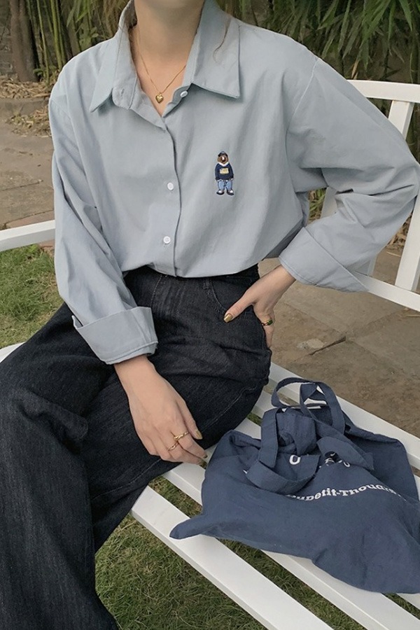 테디베어 레프트 하프 실키 셔츠 (화이트,살구,블루)