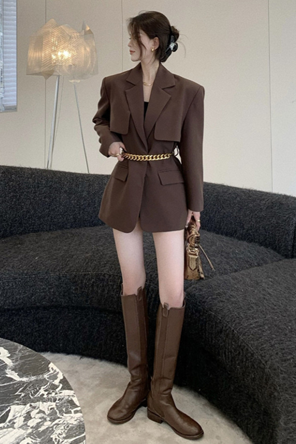 에밀리 여성 박시 핏 수트 자켓+볼드 체인 벨트 SET(블랙,커피)