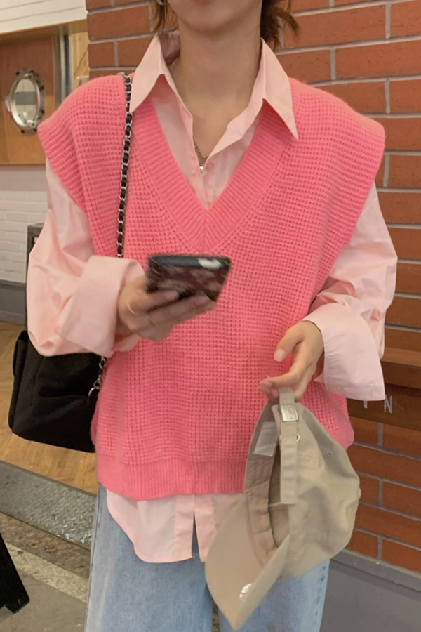 핑크 셔츠+핑크 베스트 세트