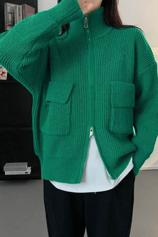저블 포켓 투지퍼 느슨핏 스웨터 가디건 (5color)